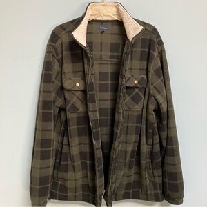 Croft and Barrow Womens XL Jacket/Shacket Sherpa at Neck Black Green-Gray Fleece